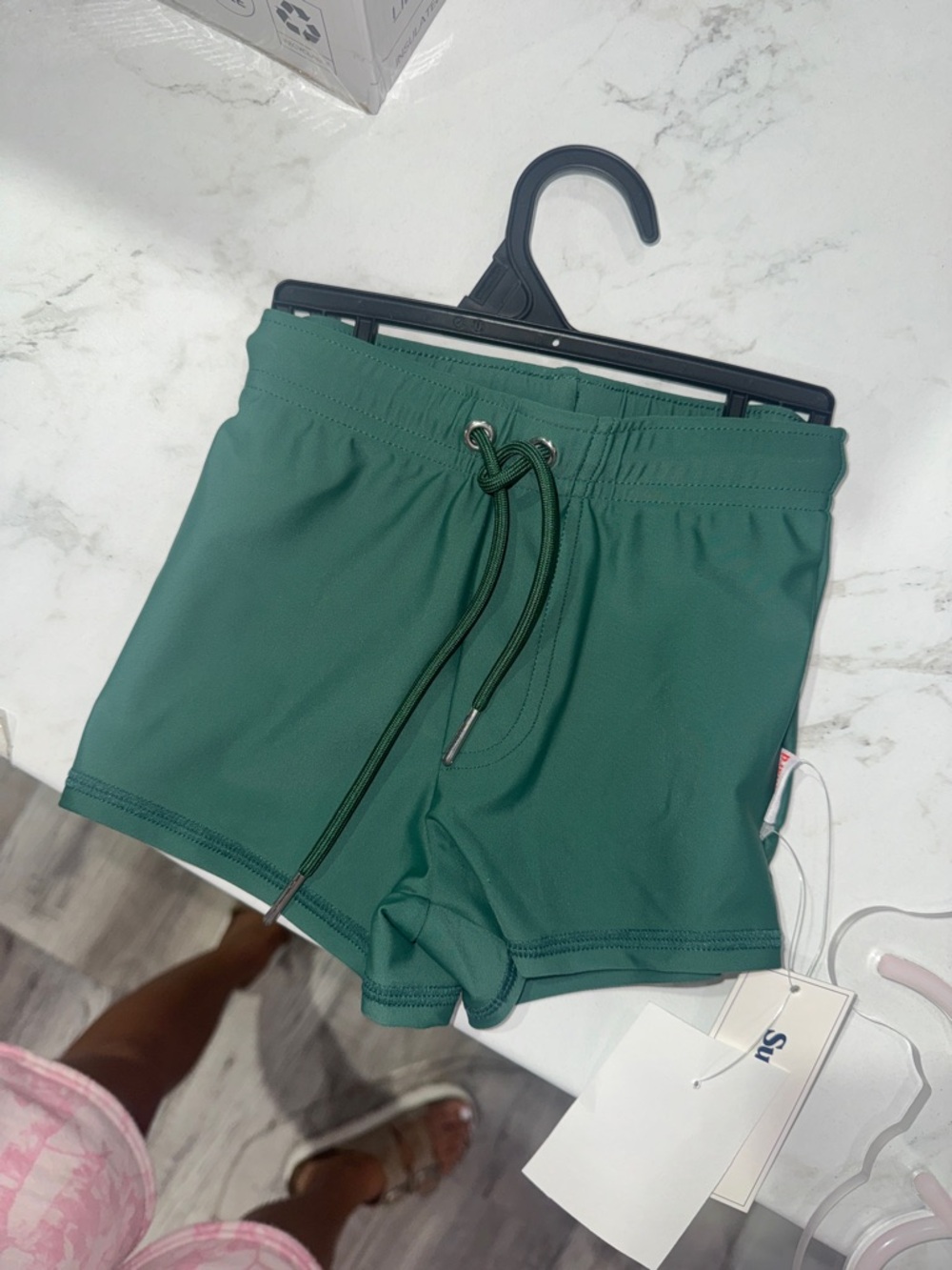 Kids' Forest Green Swim Trunks with Drawstring